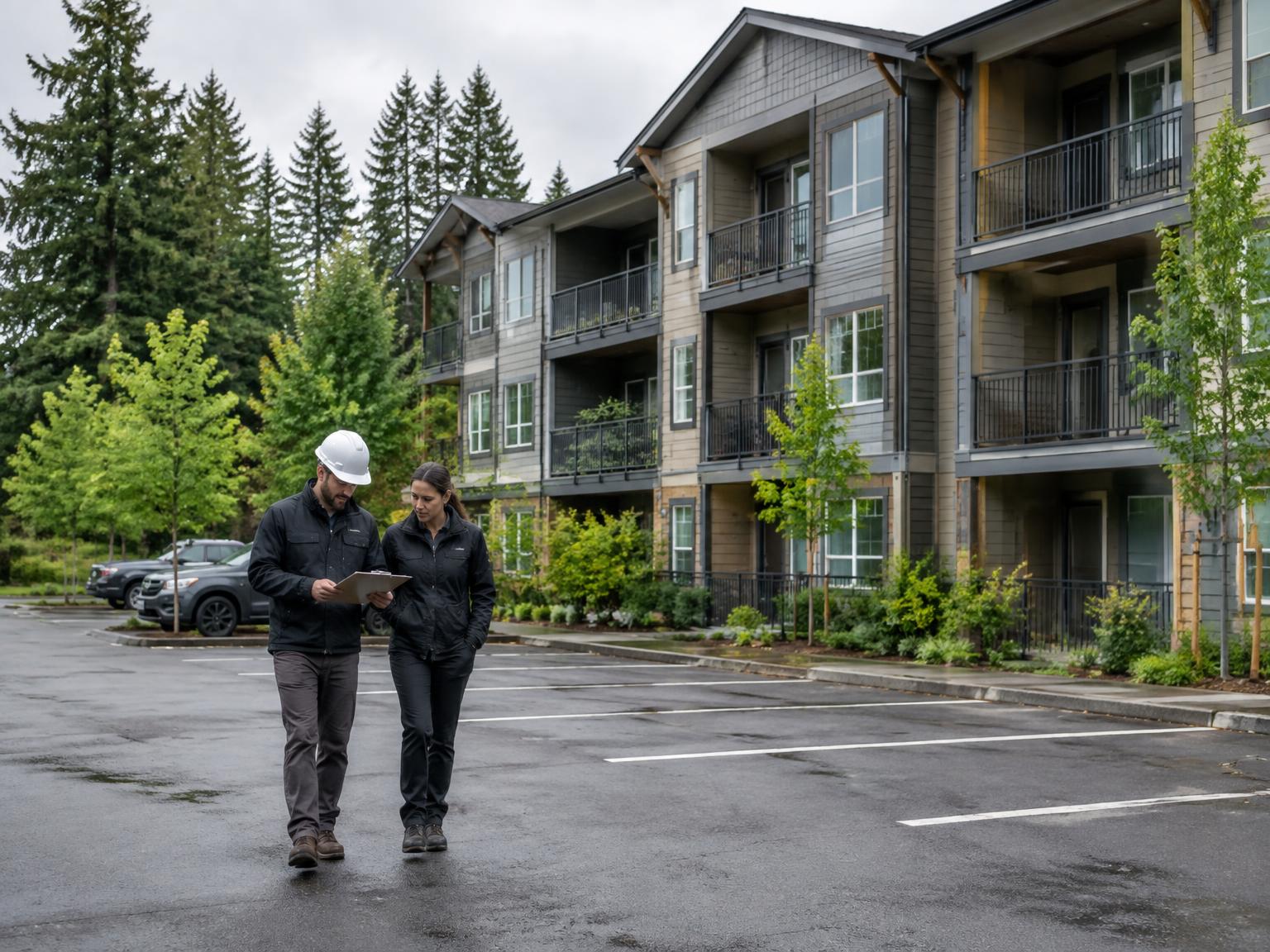 Owner's representative walking a multifamily property during a site review